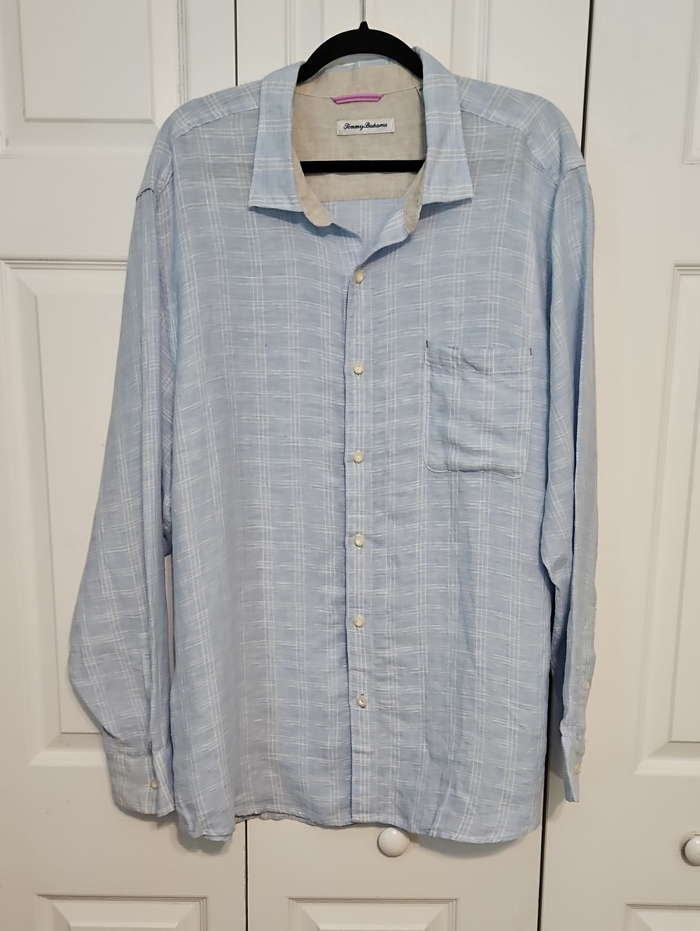 Tommy Bahama Men's XXL 100% Linen Long Sleeve Shirt - Blue Windowpane Checked
